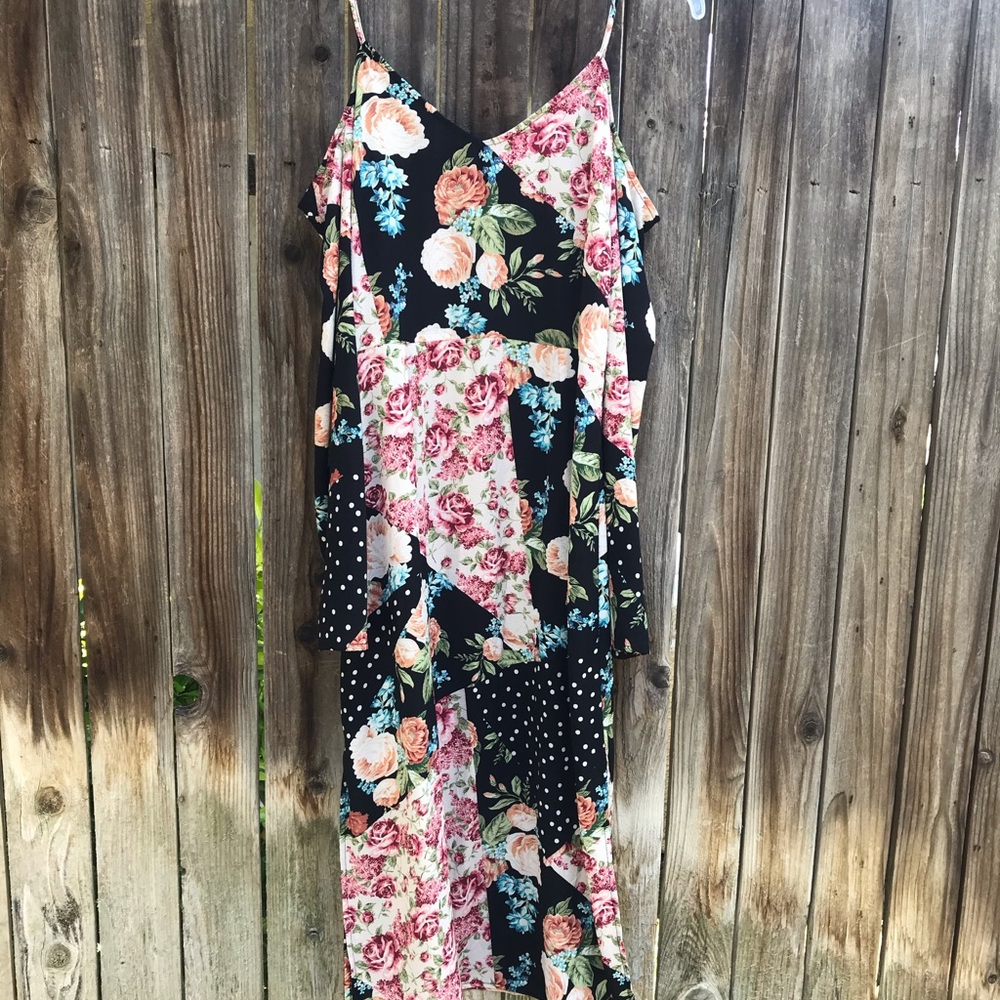 Topshop Floral Patchwork Cold Shoulder Dress